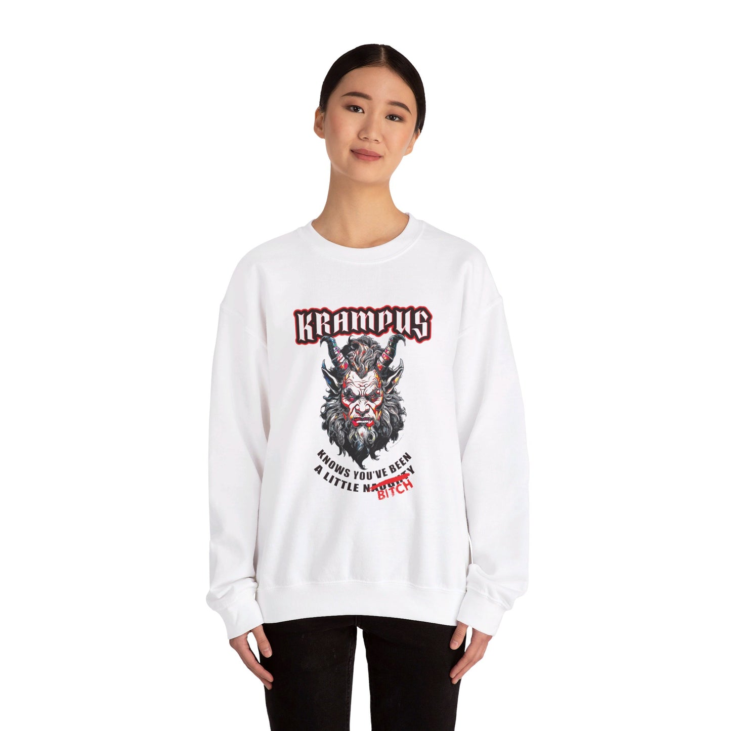 Krampus Knows You're a Little Naughty (Bitch edition) - Unisex Heavy Blend⢠Crewneck Sweatshirt