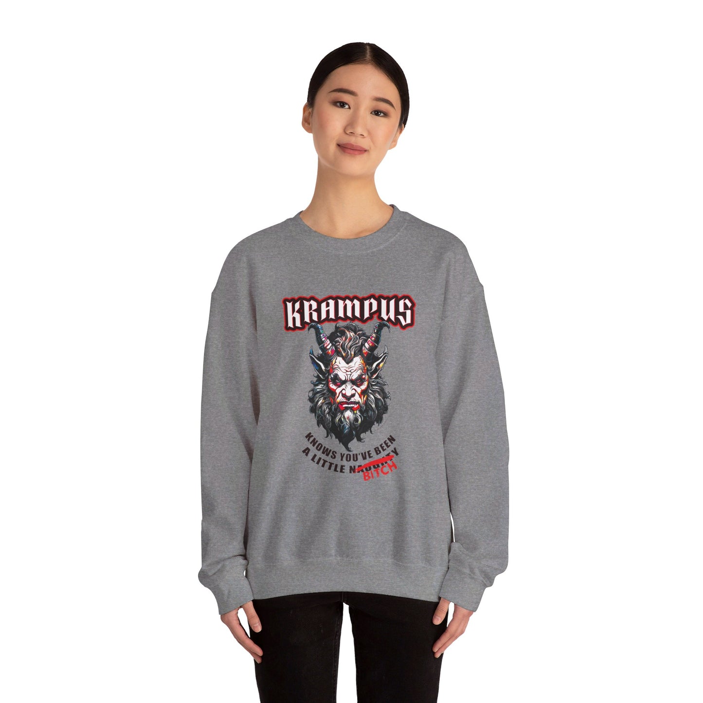 Krampus Knows You're a Little Naughty (Bitch edition) - Unisex Heavy Blend™ Crewneck Sweatshirt