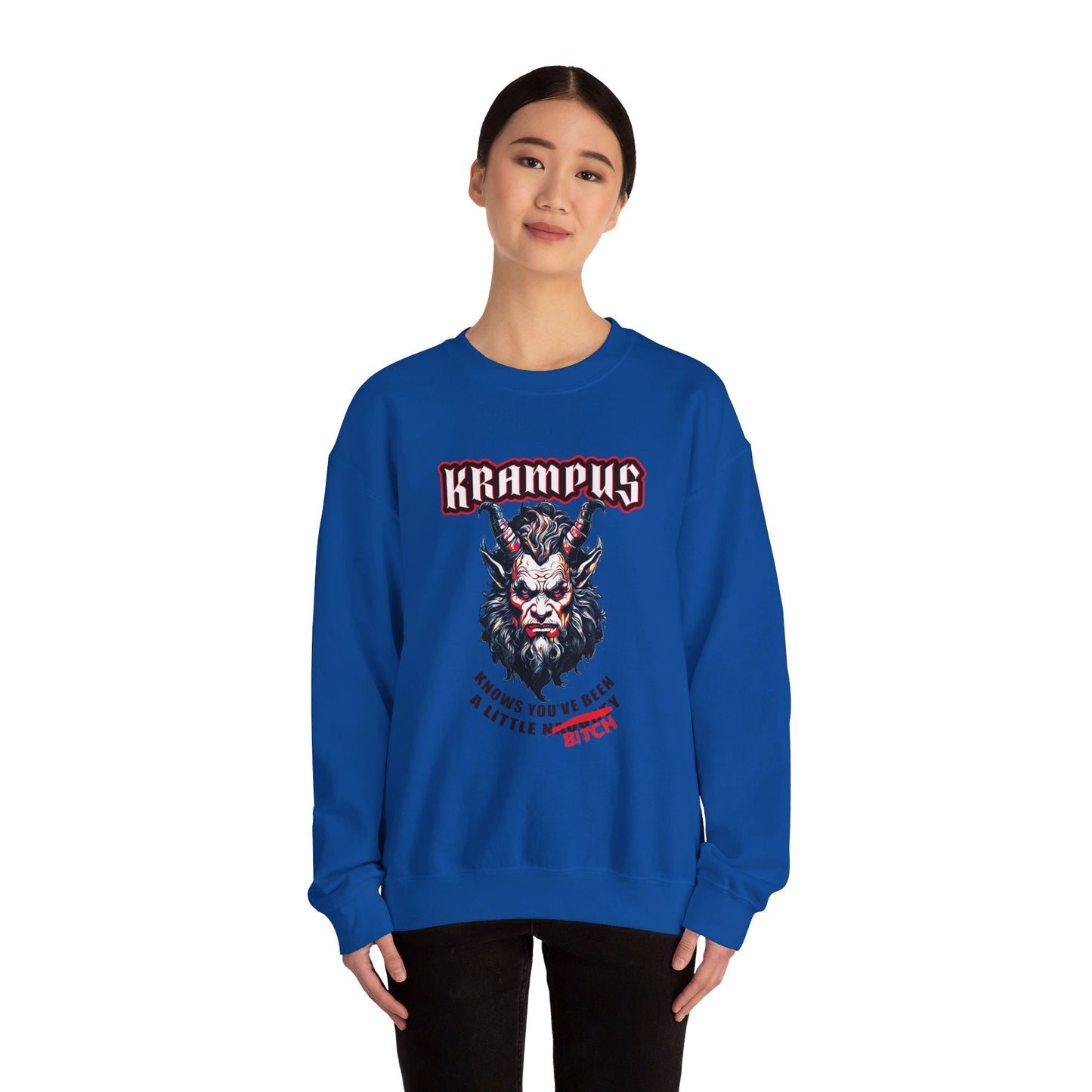 Krampus Knows You're a Little Naughty (Bitch edition) - Unisex Heavy Blend™ Crewneck Sweatshirt