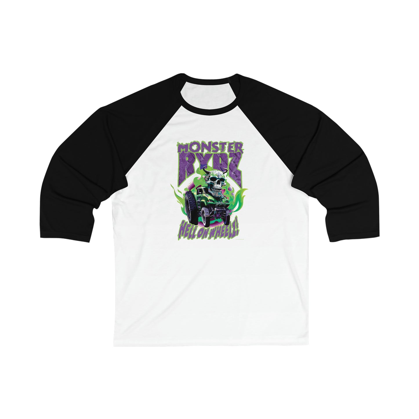 Monster Rydz, Hell on Wheelz - Unisex 3\4 Sleeve Baseball Tee