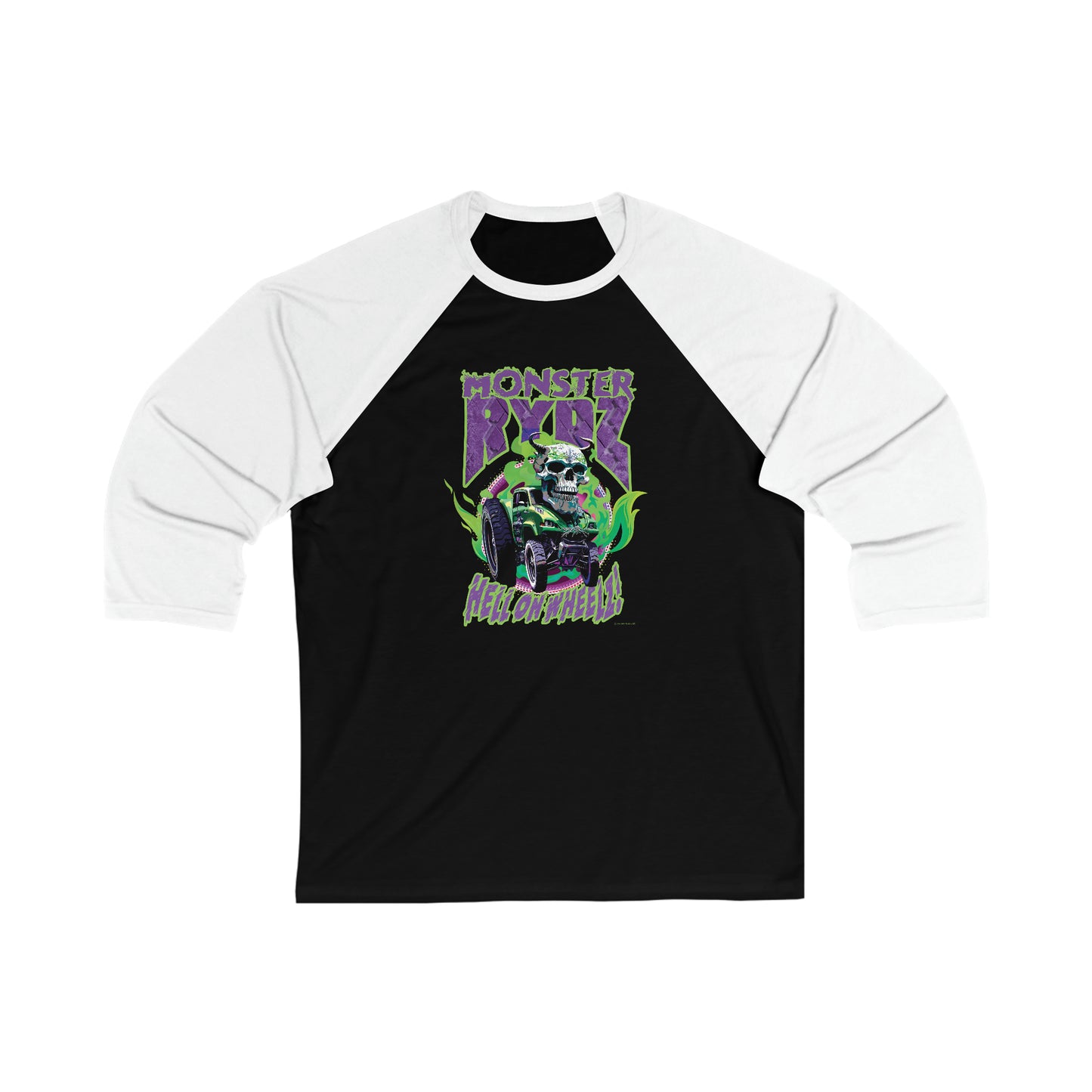 Monster Rydz, Hell on Wheelz - Unisex 3\4 Sleeve Baseball Tee