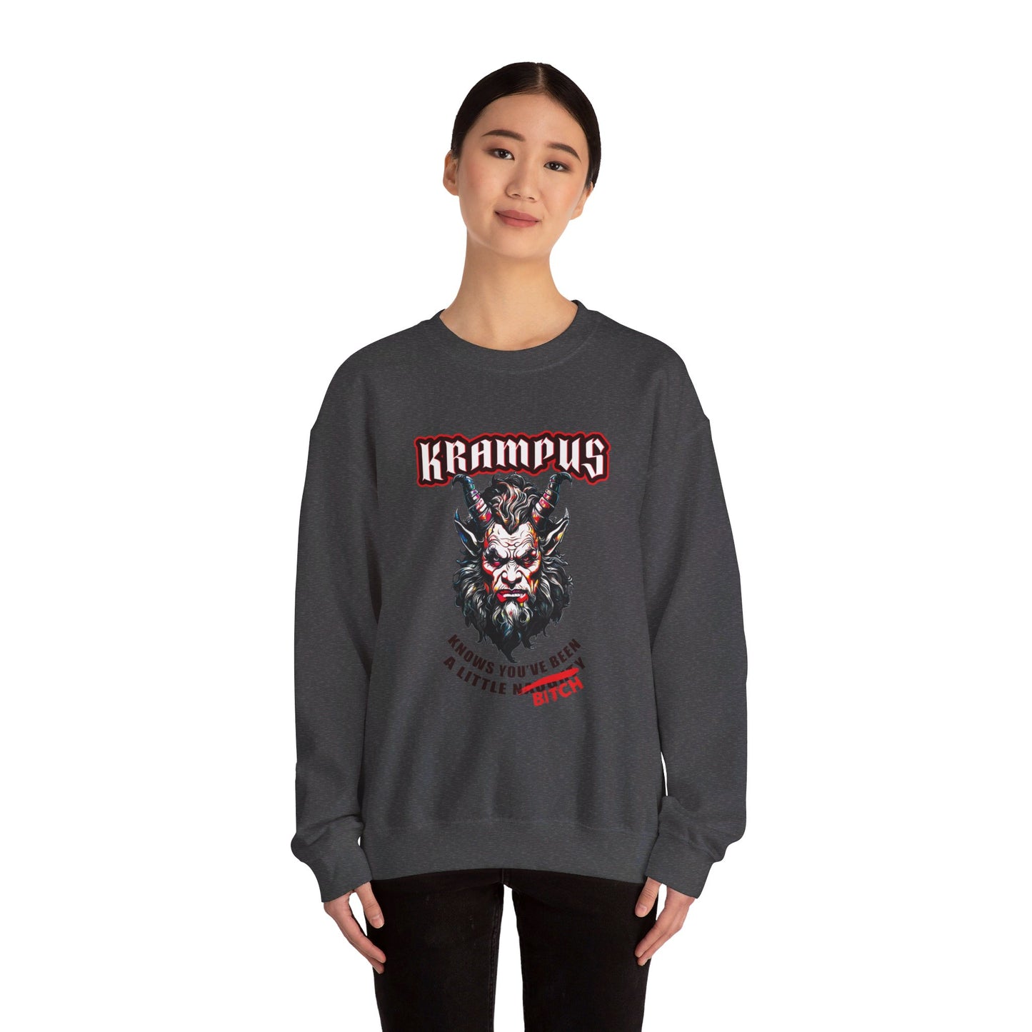 Krampus Knows You're a Little Naughty (Bitch edition) - Unisex Heavy Blend™ Crewneck Sweatshirt